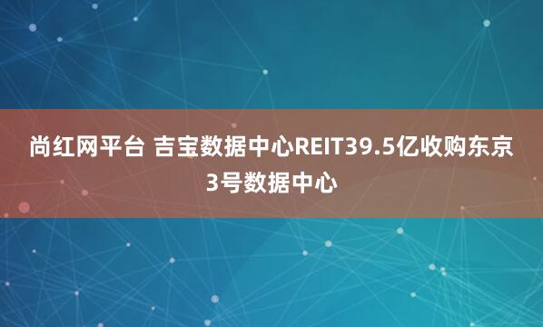 尚红网平台 吉宝数据中心REIT39.5亿收购东京3号数据中心
